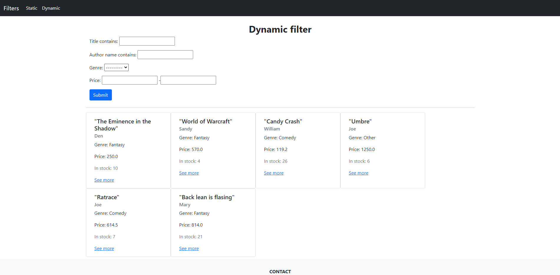 Screenshot from passgen filters site for dynamic view