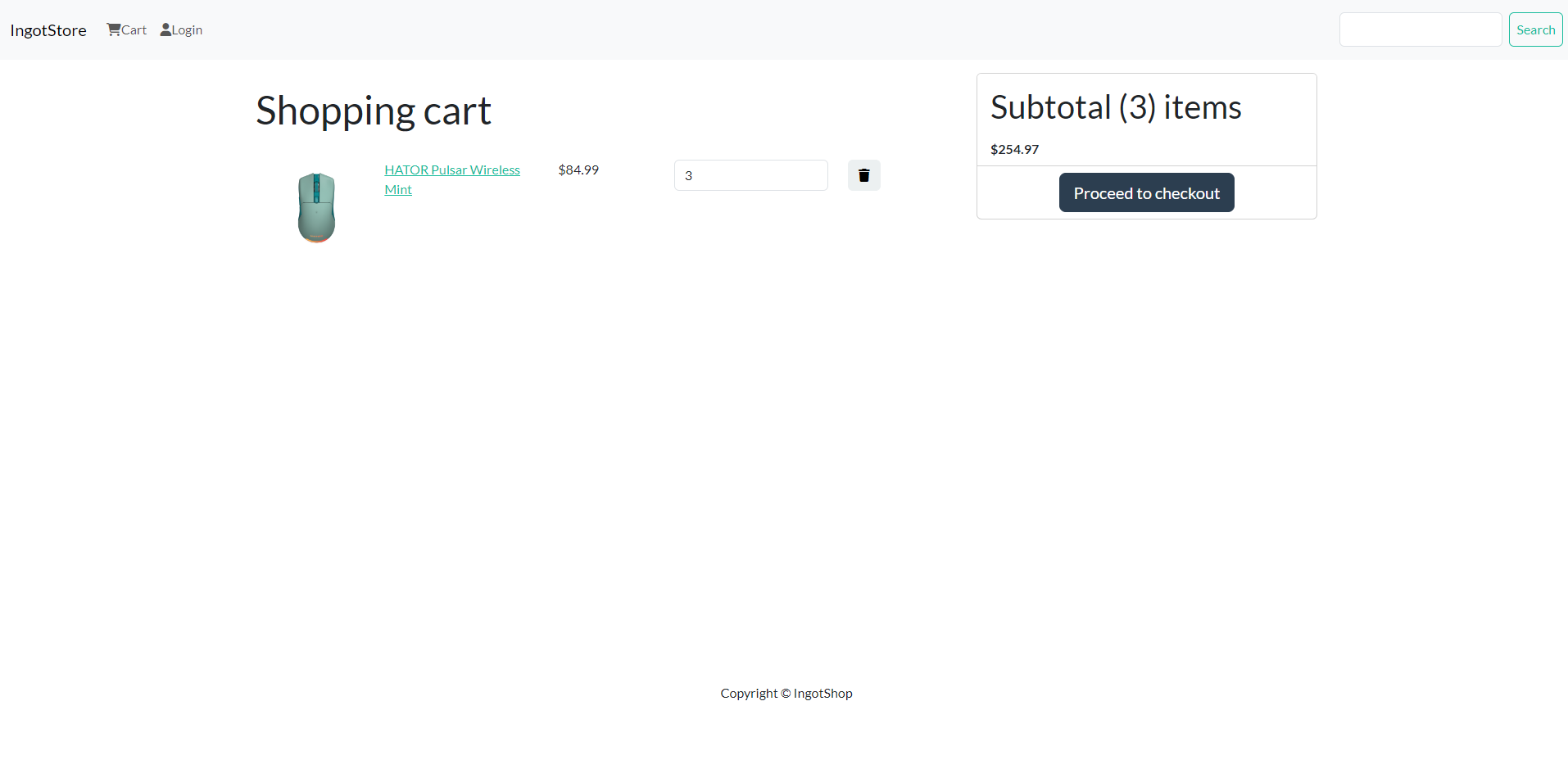 Screenshot from site with cart